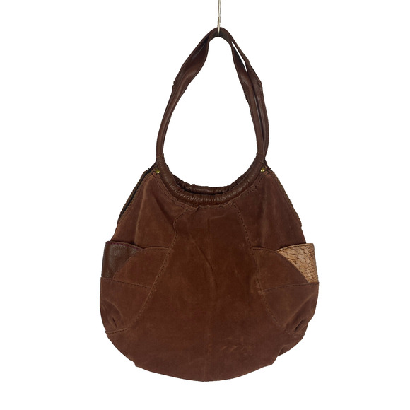 Vtg. Lucky Brand Suede Leather Hobo Purse Y2K 90s Boho Brown Patchwork READ - Picture 1 of 15